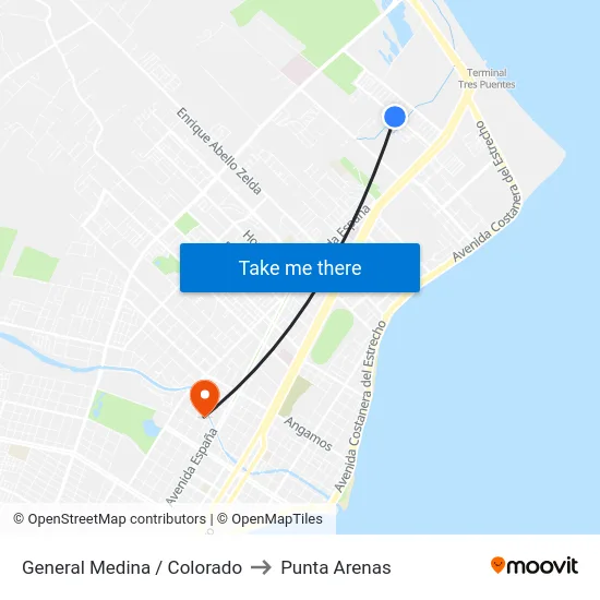 General Medina /  Colorado to Punta Arenas map
