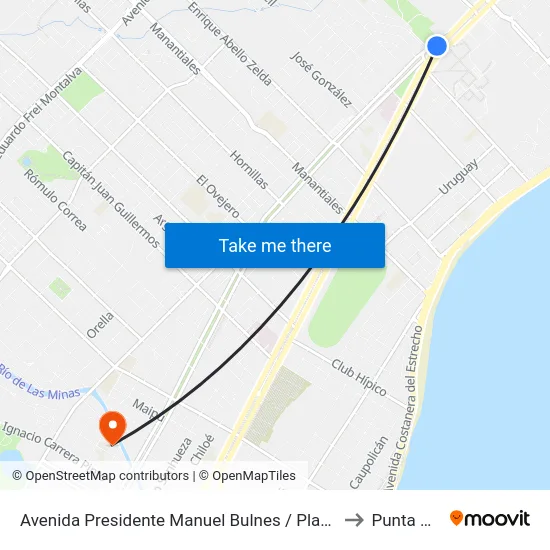 Avenida Presidente Manuel Bulnes / Plaza De Los Bomberos to Punta Arenas map
