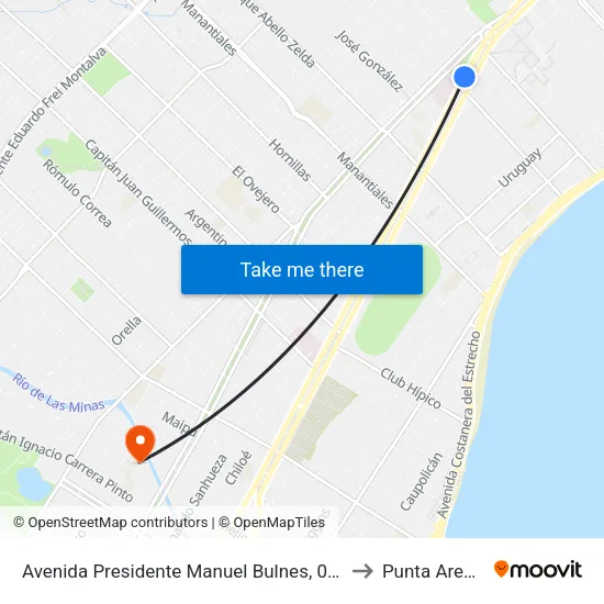 Avenida Presidente Manuel Bulnes, 01643 to Punta Arenas map