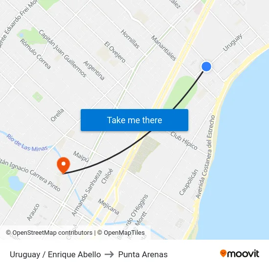 Uruguay / Enrique Abello to Punta Arenas map