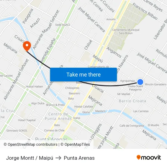 Jorge Montt / Maipú to Punta Arenas map