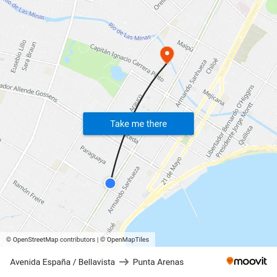 Avenida España / Bellavista to Punta Arenas map