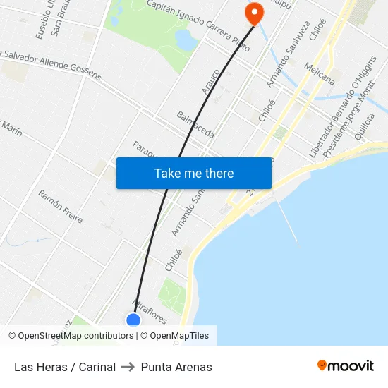 Las Heras / Carinal to Punta Arenas map