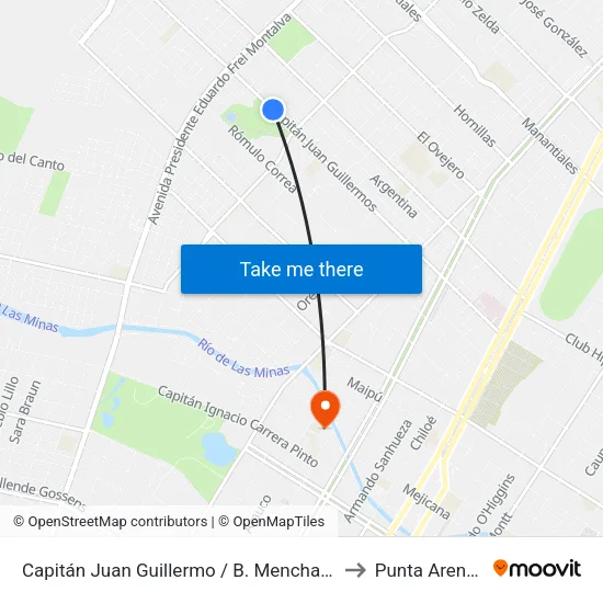 Capitán Juan Guillermo / B. Menchaca to Punta Arenas map