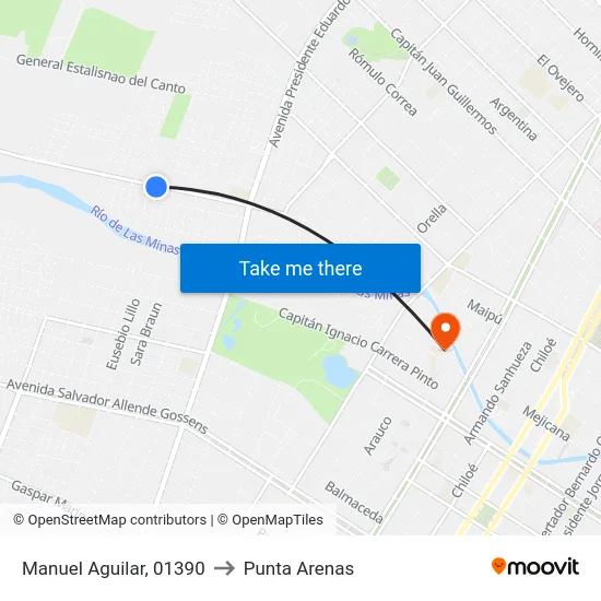 Manuel Aguilar, 01390 to Punta Arenas map