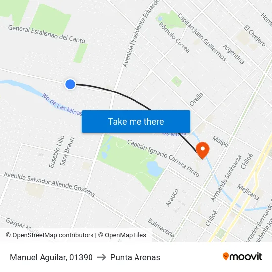 Manuel Aguilar, 01390 to Punta Arenas map
