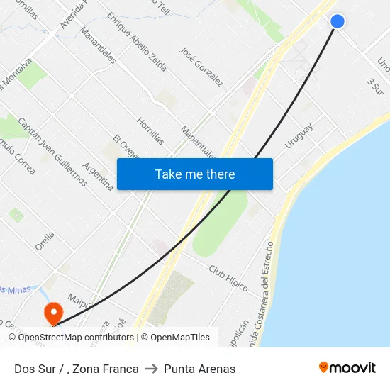 Dos Sur / , Zona Franca to Punta Arenas map