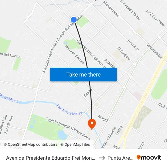 Avenida Presidente Eduardo Frei Montalva, 96 to Punta Arenas map