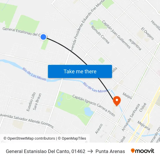 General Estanislao Del Canto, 01462 to Punta Arenas map