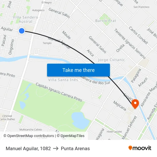 Manuel Aguilar, 1082 to Punta Arenas map