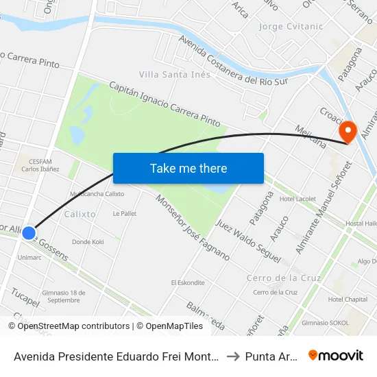 Avenida Presidente Eduardo Frei Montalva, 1368 to Punta Arenas map