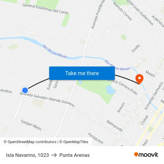 Isla Navarino, 1023 to Punta Arenas map