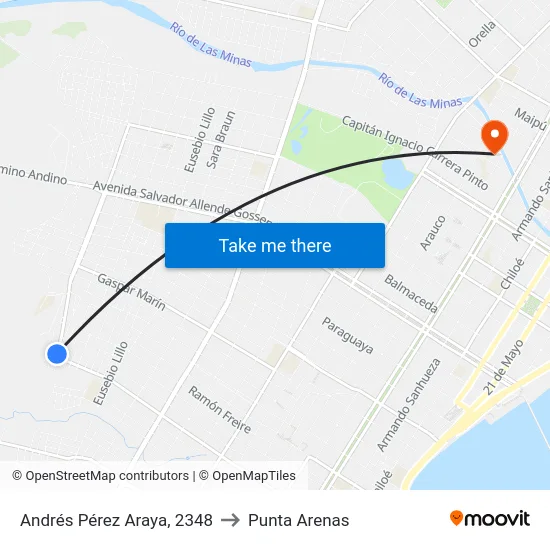 Andrés Pérez Araya, 2348 to Punta Arenas map