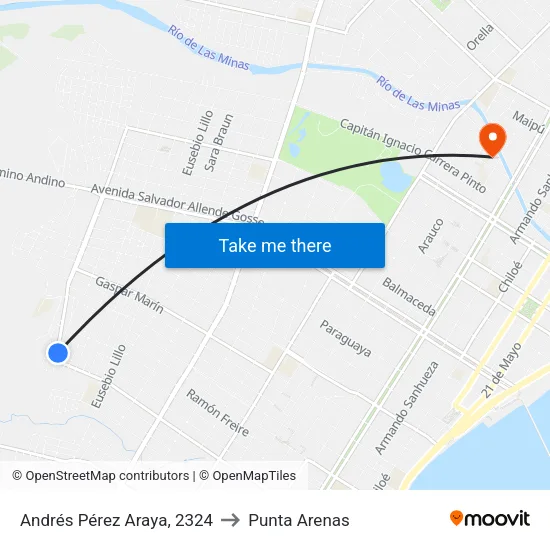 Andrés Pérez Araya, 2324 to Punta Arenas map