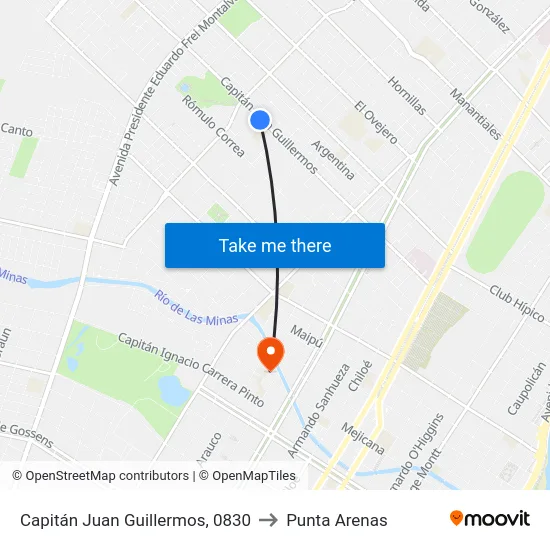 Capitán Juan Guillermos, 0830 to Punta Arenas map