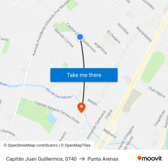 Capitán Juan Guillermos, 0740 to Punta Arenas map