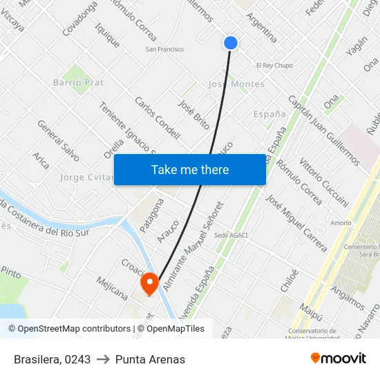 Brasilera, 0243 to Punta Arenas map