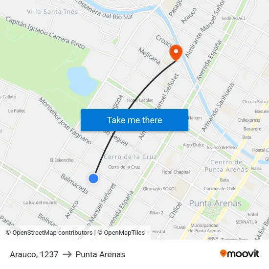 Arauco, 1237 to Punta Arenas map