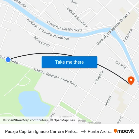 Pasaje Capitán Ignacio Carrera Pinto, 624 to Punta Arenas map