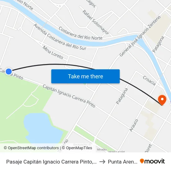 Pasaje Capitán Ignacio Carrera Pinto, 624 to Punta Arenas map