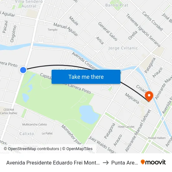 Avenida Presidente Eduardo Frei Montalva, 722 to Punta Arenas map