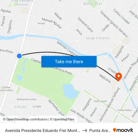 Avenida Presidente Eduardo Frei Montalva, 722 to Punta Arenas map