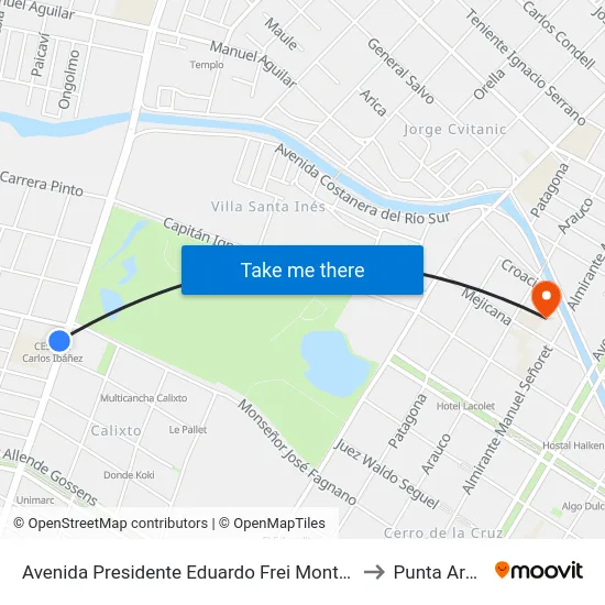 Avenida Presidente Eduardo Frei Montalva, 1177 to Punta Arenas map