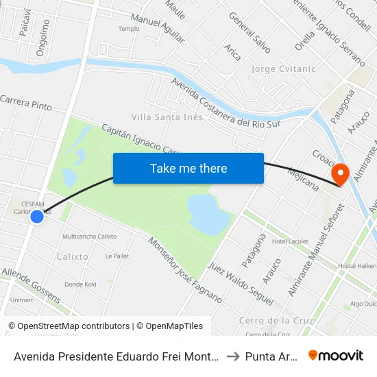 Avenida Presidente Eduardo Frei Montalva, 1201 to Punta Arenas map