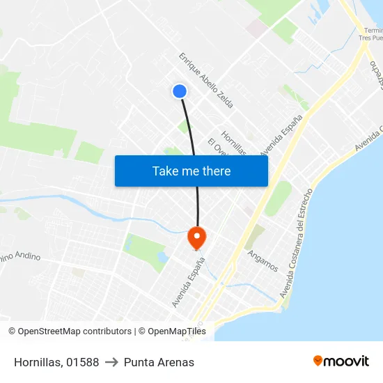 Hornillas, 01588 to Punta Arenas map