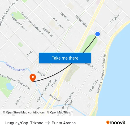 Uruguay/Cap. Trizano to Punta Arenas map