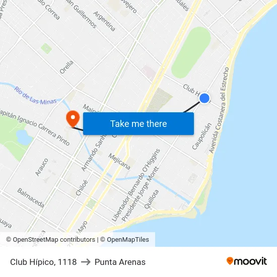 Club Hípico, 1118 to Punta Arenas map