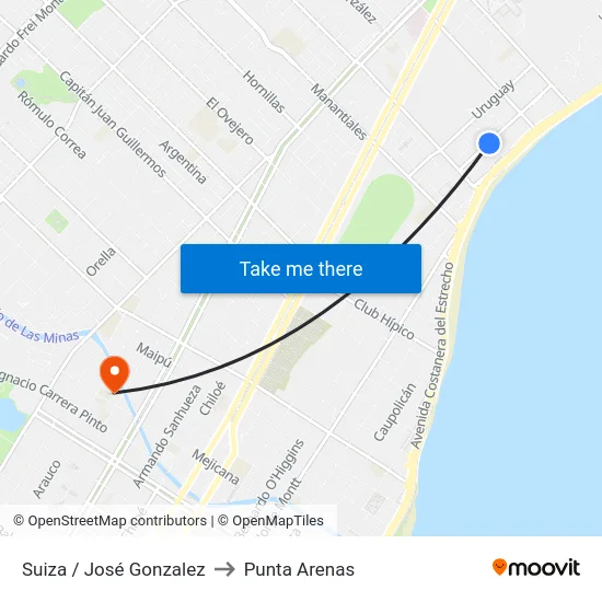 Suiza / José Gonzalez to Punta Arenas map