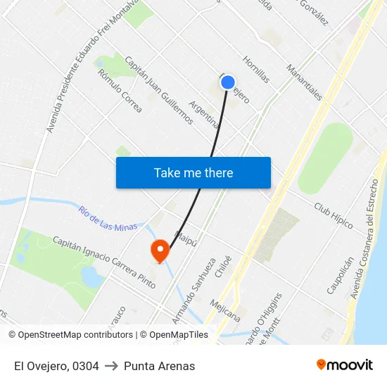 El Ovejero, 0304 to Punta Arenas map