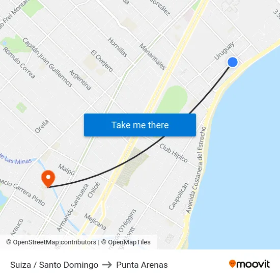 Suiza / Santo Domingo to Punta Arenas map