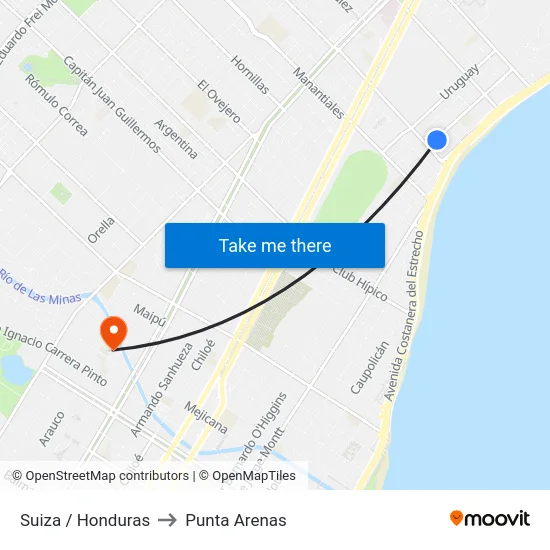 Suiza / Honduras to Punta Arenas map