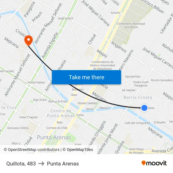 Quillota, 483 to Punta Arenas map