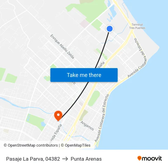 Pasaje La Parva, 04382 to Punta Arenas map