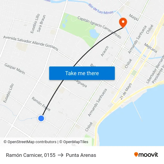 Ramón Carnicer, 0155 to Punta Arenas map