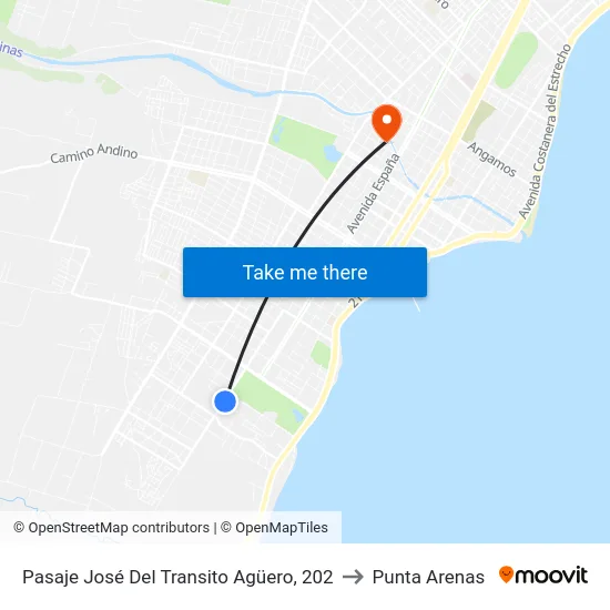 Pasaje José Del Transito Agüero, 202 to Punta Arenas map