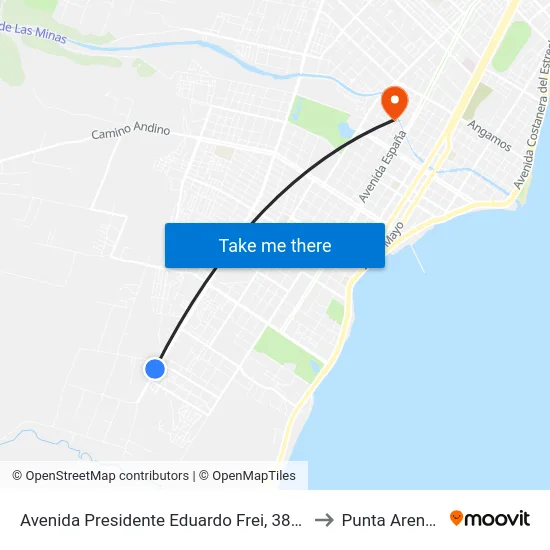 Avenida Presidente Eduardo Frei, 3884 to Punta Arenas map