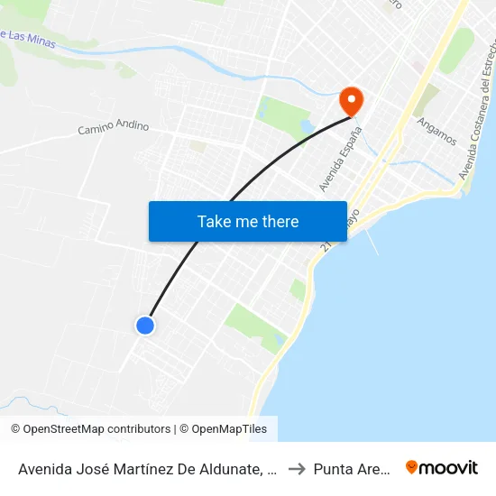 Avenida José Martínez De Aldunate, 3661 to Punta Arenas map