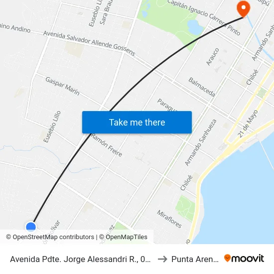 Avenida Pdte. Jorge Alessandri R., 0398 to Punta Arenas map