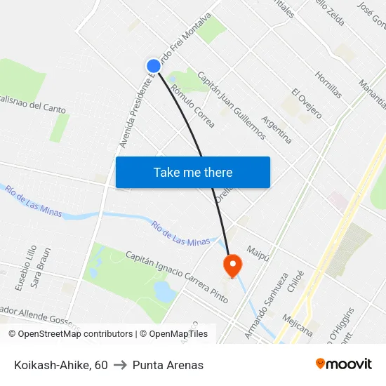 Koikash-Ahike, 60 to Punta Arenas map