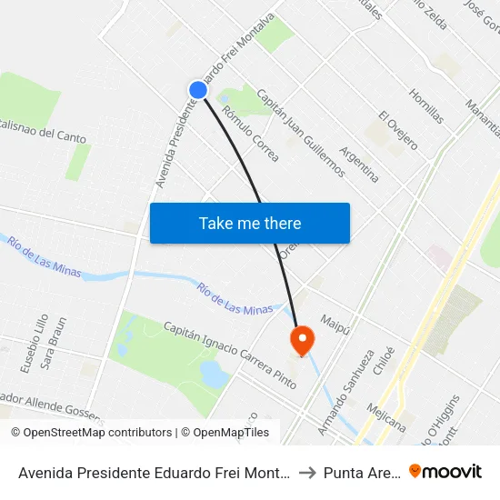 Avenida Presidente Eduardo Frei Montalva, 186 to Punta Arenas map