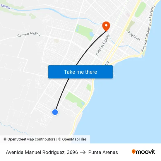 Avenida Manuel Rodriguez, 3696 to Punta Arenas map
