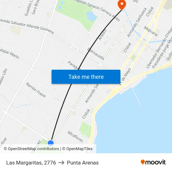 Las Margaritas, 2776 to Punta Arenas map