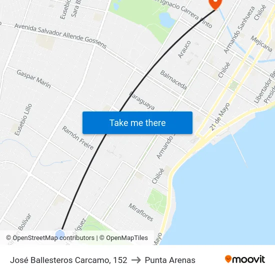 José Ballesteros Carcamo, 152 to Punta Arenas map