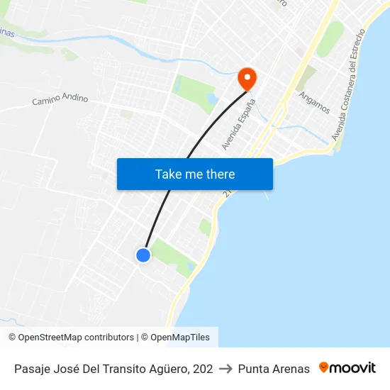 Pasaje José Del Transito Agüero, 202 to Punta Arenas map