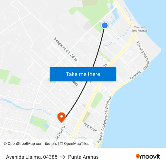 Avenida Llaima, 04385 to Punta Arenas map