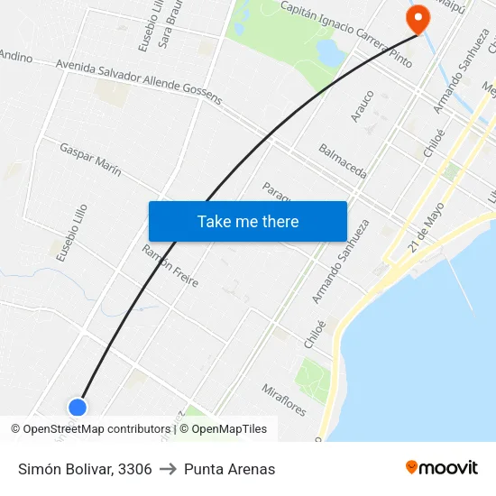 Simón Bolivar, 3306 to Punta Arenas map